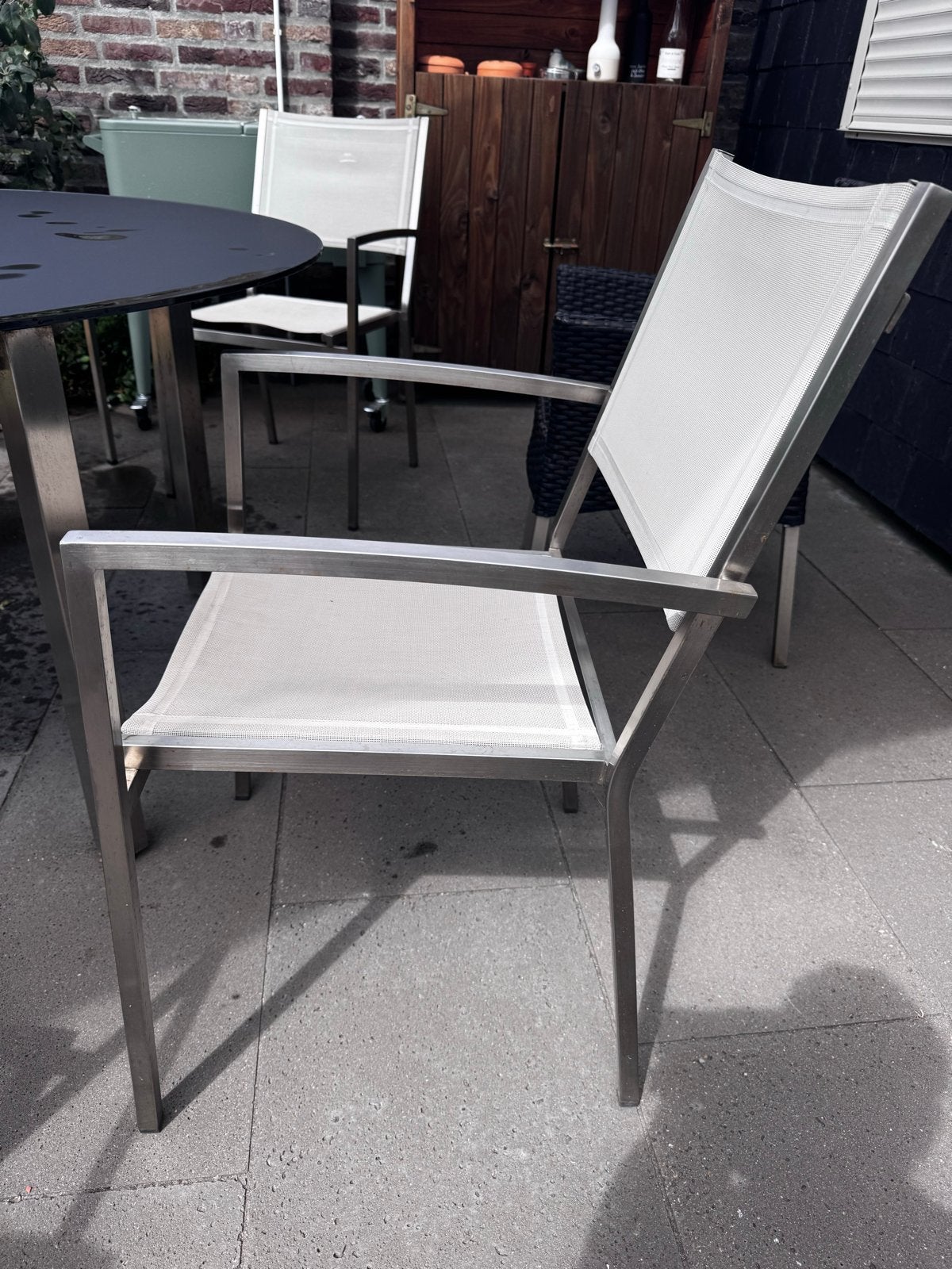 4 Seasons Outdoor tuinstoel - RVS en Textileen 5 stuks, Ophalen, Gebruikt, Rvs