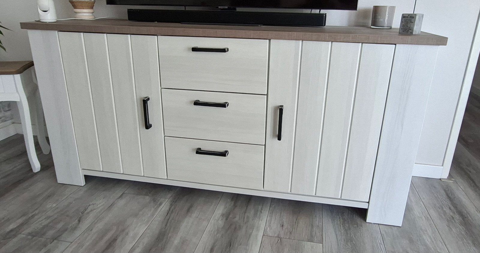 Landelijke eettafel + dressoir + vitrinekast €300, Huis en Inrichting, Ophalen, Gebruikt, 25 tot 50 cm, 100 tot 150 cm