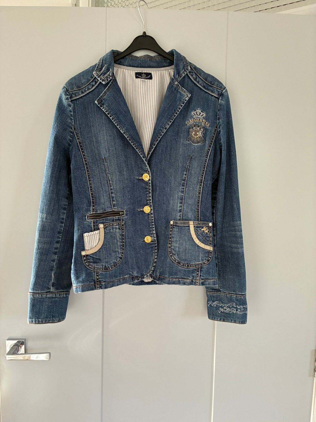 L’Argentina spijkerjasje., Ophalen of Verzenden, Zo goed als nieuw, Maat 38/40 (M), Blauw