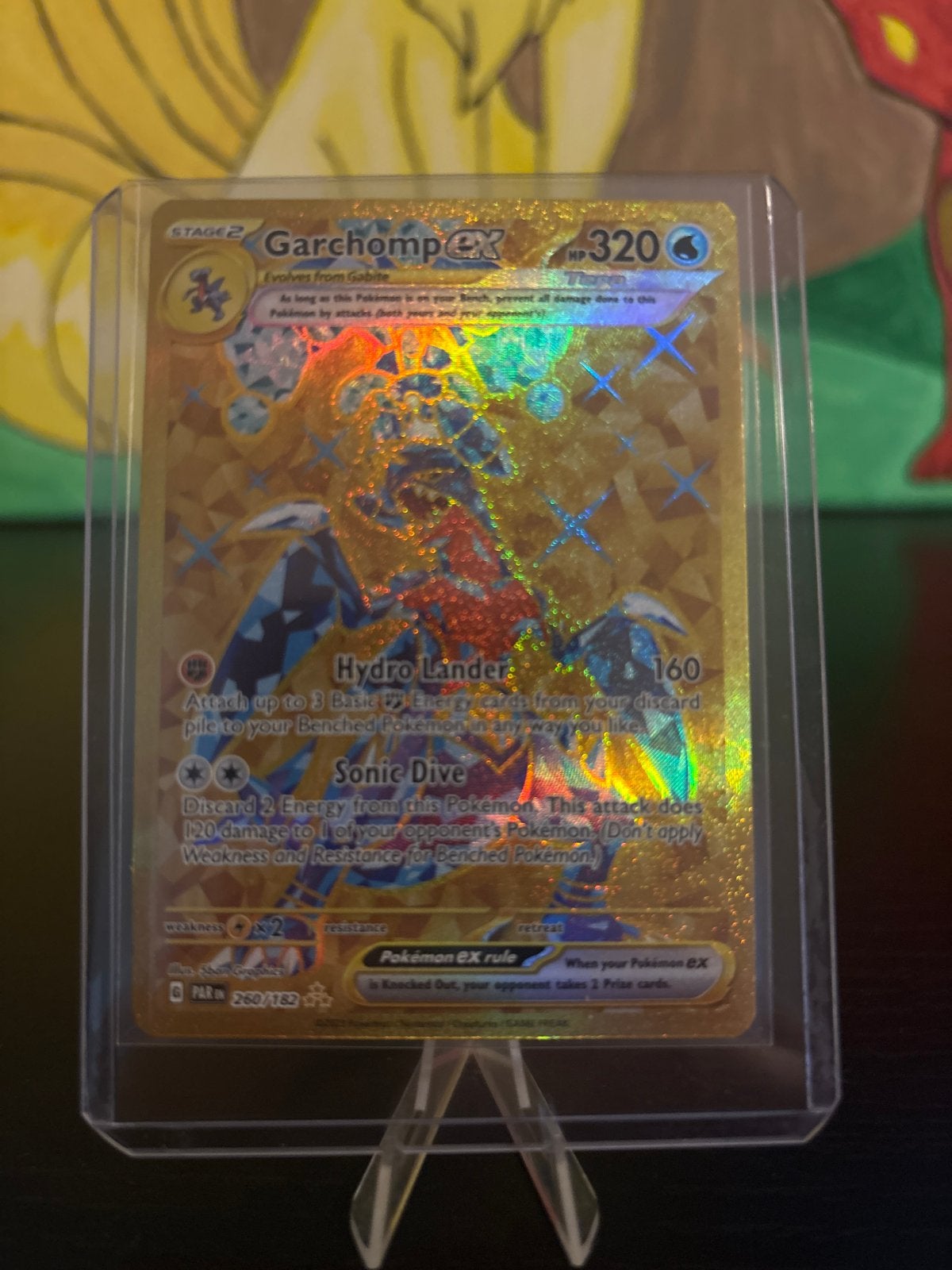 Paradox Rift Garchomp ex Gold Secret Rare Pokémon kaart, Ophalen of Verzenden, Zo goed als nieuw, Losse kaart, Foil