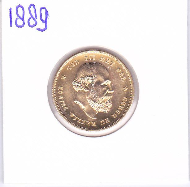Schitterend gouden tientje 1889 Willem 3, Koning Willem III, Losse munt, 10 gulden, Goud