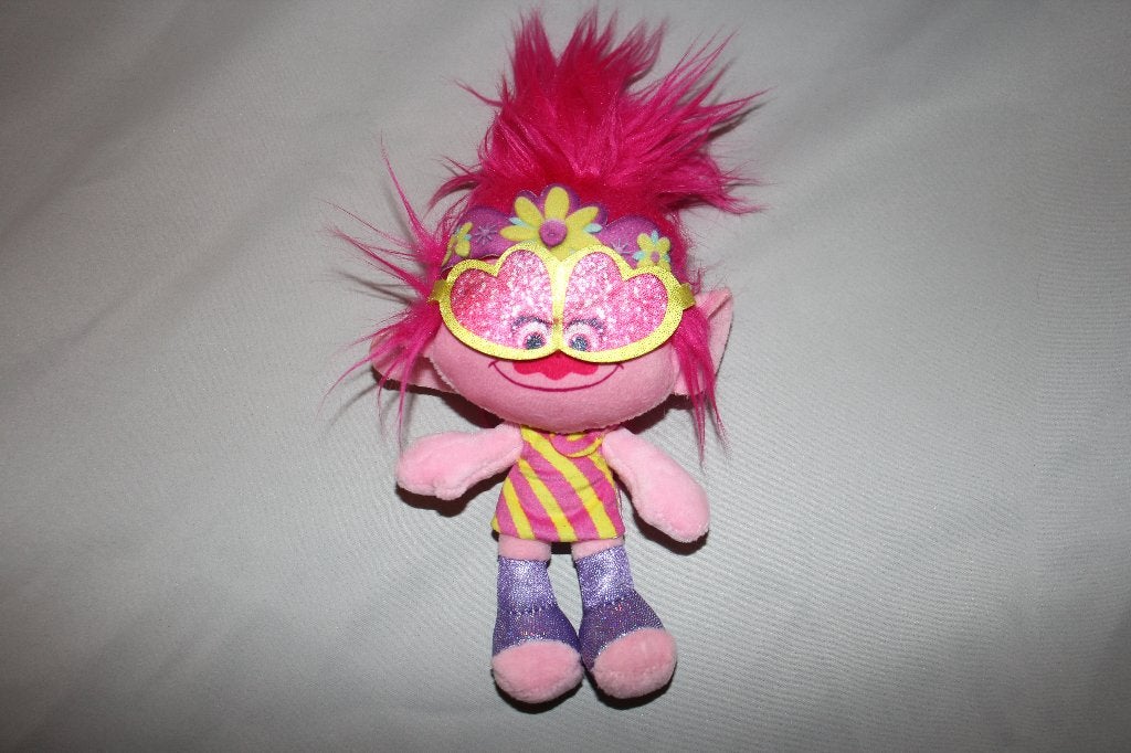 Trolls poppy knuffel pluche - gele zonnebril 22cm, Overige karakters, Overige typen, Ophalen of Verzenden, Zo goed als nieuw