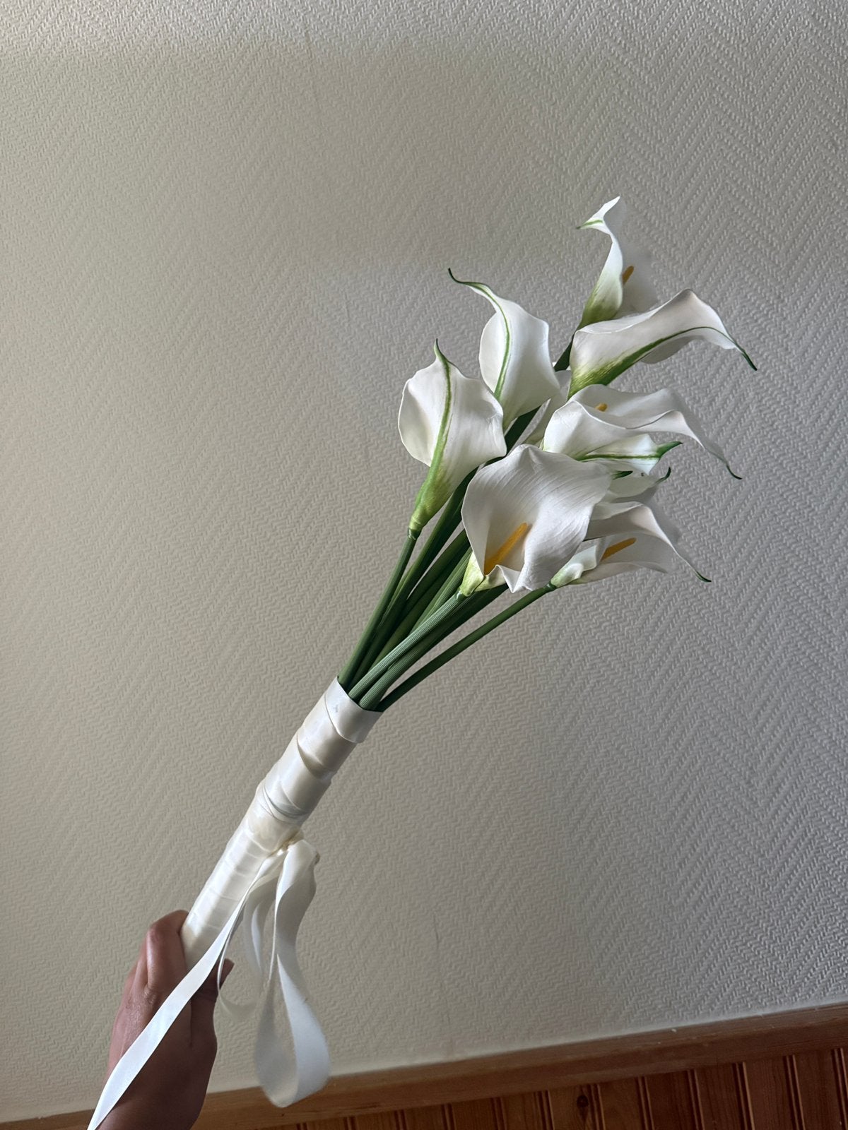 Calla lelies bruidsboeket (faux), Ophalen of Verzenden, Zo goed als nieuw