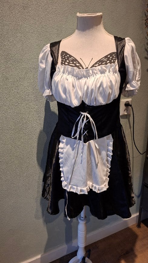 Dameskostuum - Dienstmeid maat S, Themafeest, Maat 38/40 (M), Ophalen of Verzenden, Kleding, Gedragen