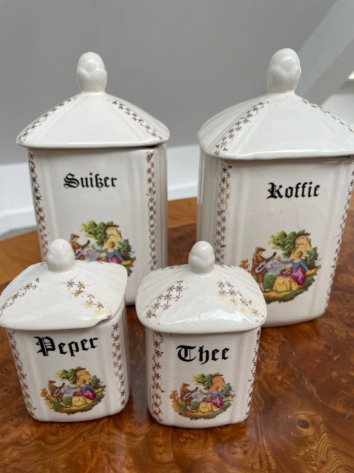 Vintage voorraadpotten set - Suiker, Koffie, Peper, Thee, Ophalen of Verzenden