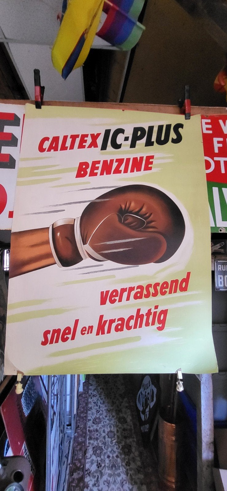 Vintage CALTEX BENZINE Affiche - Jaren '50 - Groot Formaat, Verzamelen, Merken en Reclamevoorwerpen, Ophalen of Verzenden, Gebruikt