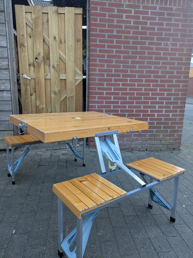 Inklapbare picknicktafel voor kinderen, Tuin en Terras, Picknicktafels, Gebruikt, Vierkant, Hout, Kinderpicknicktafel, Inklapbaar