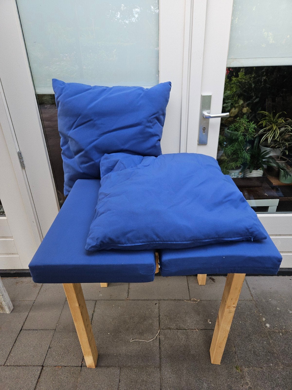 4 blauwe tuinkussens voor palletbank, Tuin en Terras, Tuinmeubel-accessoires, Ophalen, Gebruikt