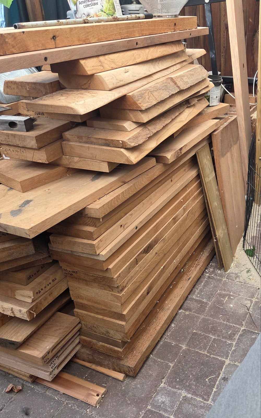 Grote partij eikenhouten planken (strak en boomstam), Ophalen, 25 tot 50 mm, Eiken, Nieuw