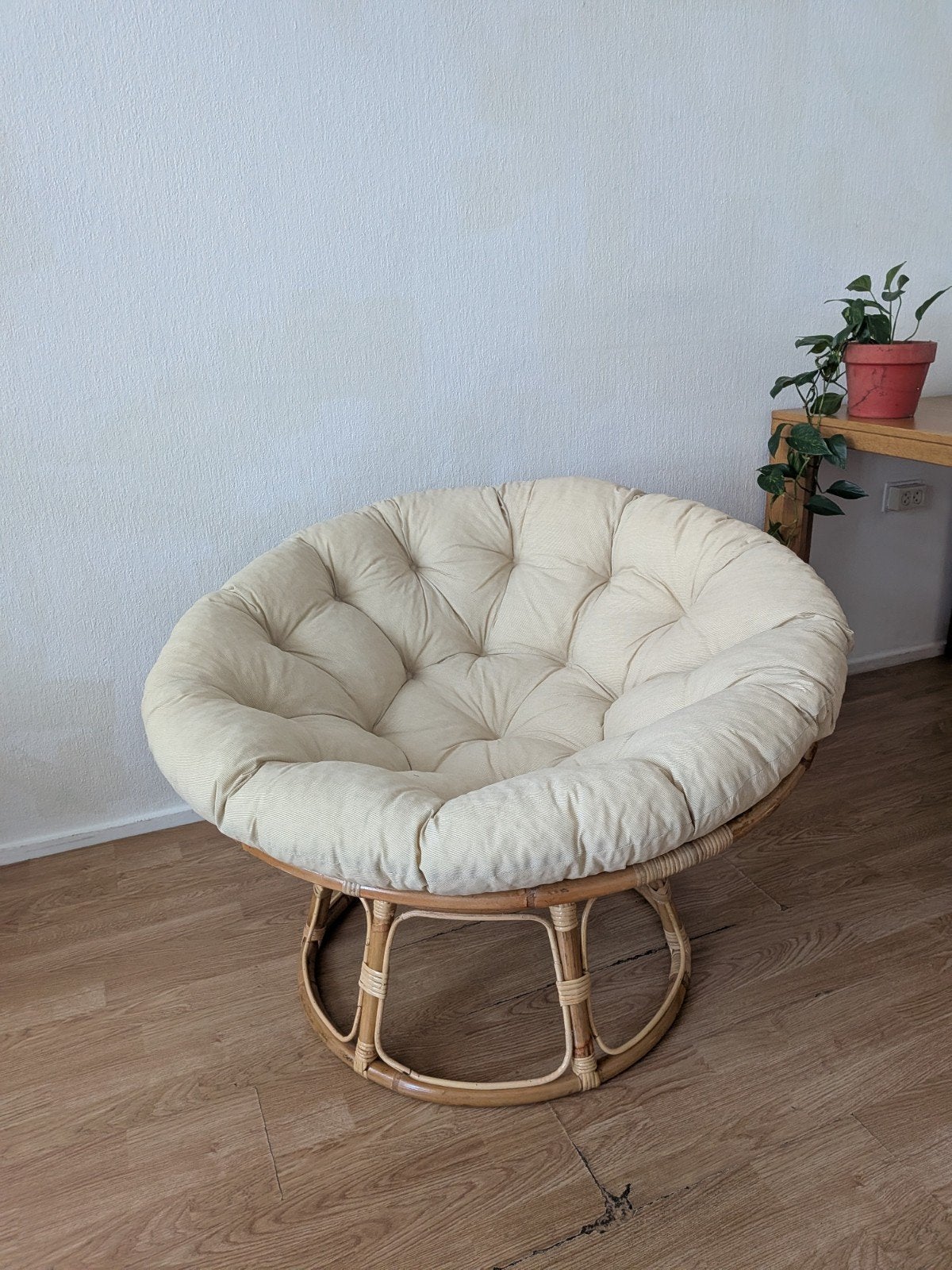 Papasan Rotan stoel met kussen, Ophalen, Gebruikt, Bruin, Riet of Rotan