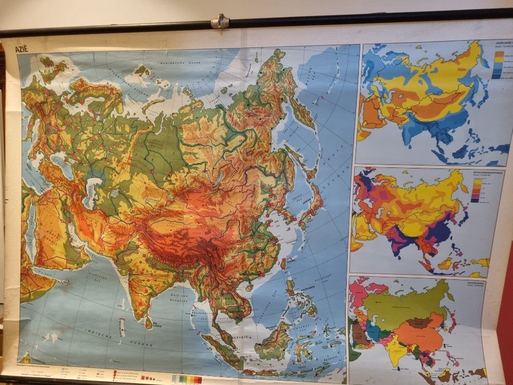 mooie schoolkaart van Azie, Antiek en Kunst, Antiek | Schoolplaten, Ophalen, Aardrijkskunde
