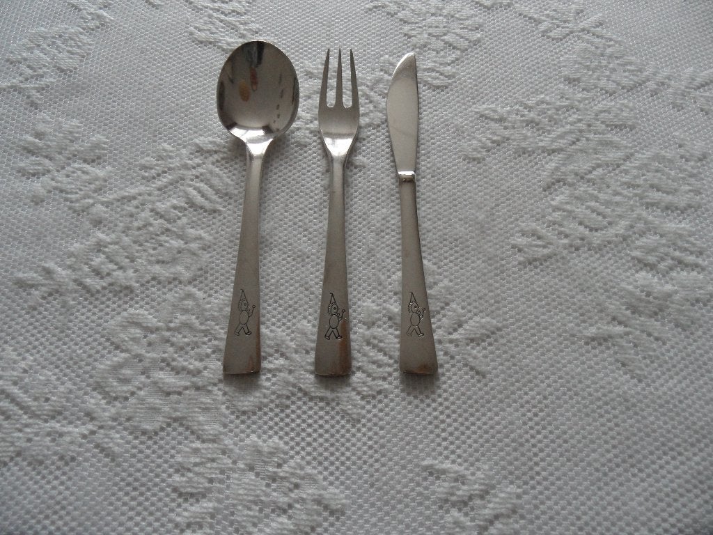 keltum posthoorn verzilverd kinderbestek met een kabouter, Ophalen of Verzenden