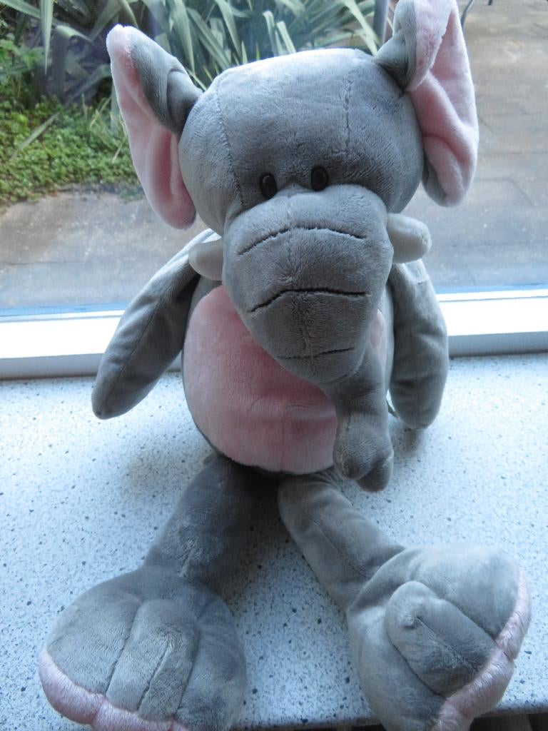 XL olifant merk Eddy Toys meet ca 60 cm totaal zacht velours, Grijs, Wasbaar, Ophalen of Verzenden, Zo goed als nieuw