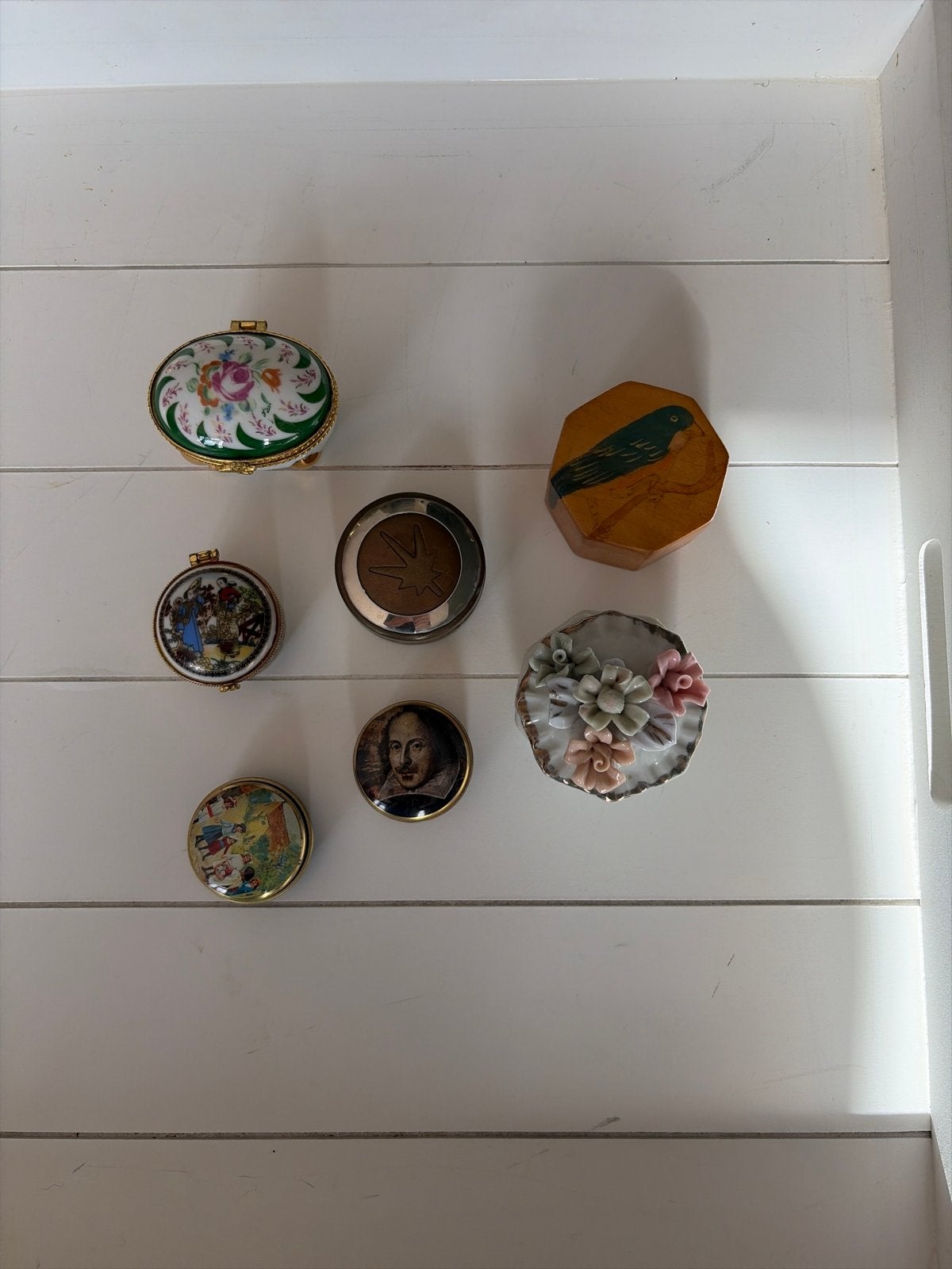 Collectie van 7 decoratieve snuisterijdoosjes, Antiek en Kunst, Ophalen of Verzenden