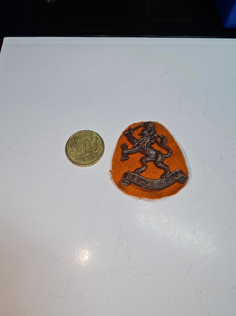 NEDERLANDSE BARETLEEUW met oranje ondergrondje, Verzamelen, Verzenden, Landmacht, Nederland, Embleem of Badge