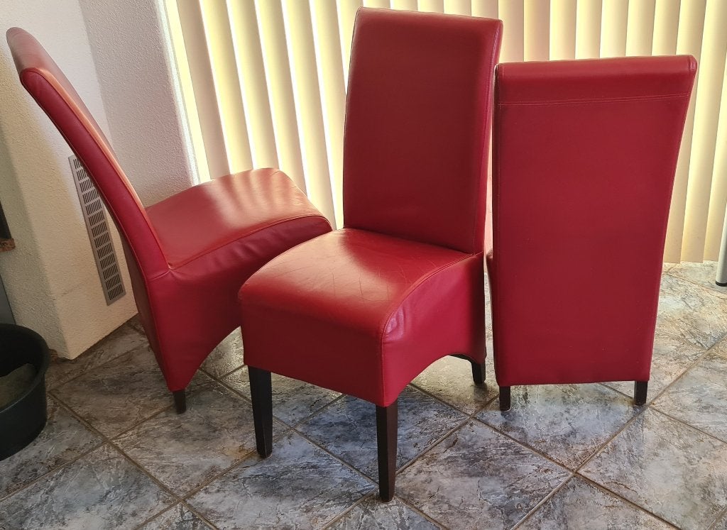 Set van 6 rode eetkamerstoelen - Gebruikt, goede staat, Huis en Inrichting, Ophalen, Gebruikt