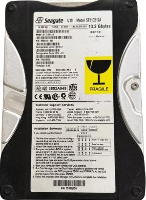 Seagate ST310212A 10.2GB IDE 3,5" Harddisk, Intern, 10GB, HDD, Refurbished