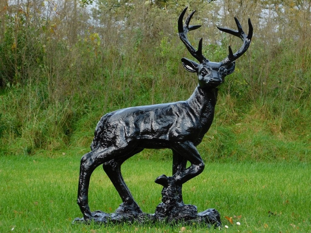 Staand Hert XL - Zwart - Polystone - 110 cm Hoog, Ophalen, Dierenbeeld, Kunststof, .