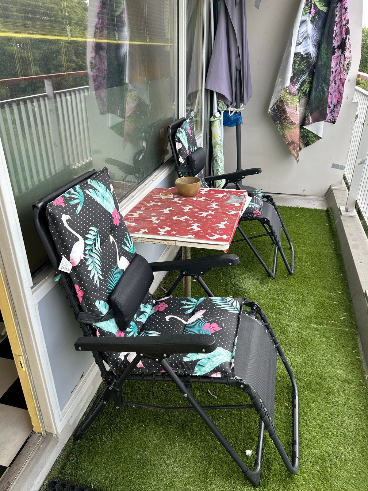 Comfortabele tuinstoel met flamingo kussen, Ophalen of Verzenden, Zo goed als nieuw, Metaal, Verstelbaar