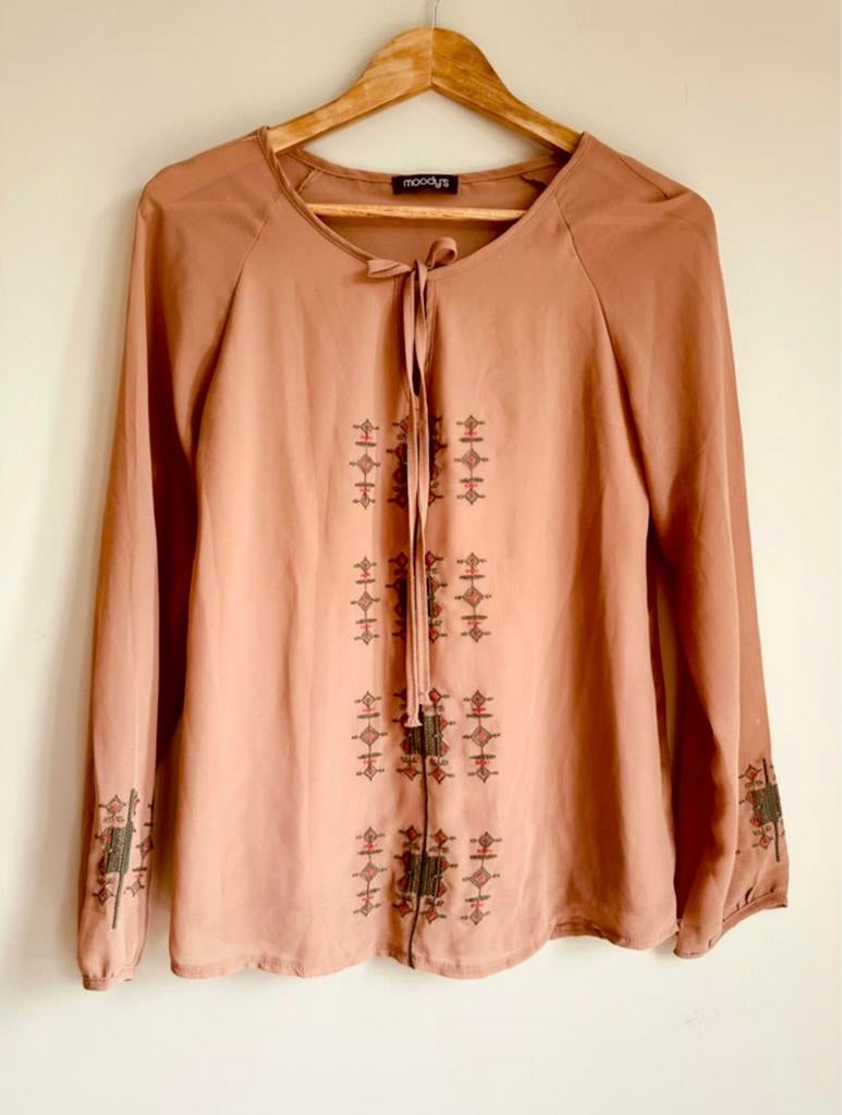 Mooie oudroze zalmroze blouse Moody’s maat S/M, Ophalen of Verzenden, Zo goed als nieuw, Maat 36 (S)