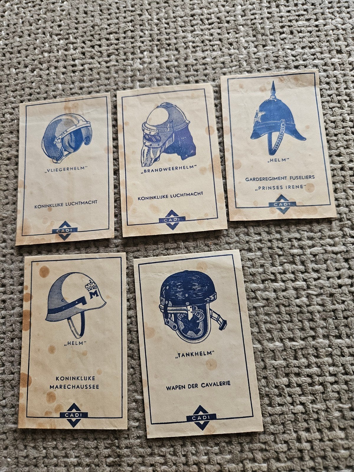Militaire Helmen suikerzakjes cadi - Set van 5, Verzamelen, Ophalen of Verzenden, Luchtmacht, Nederland, Overige typen