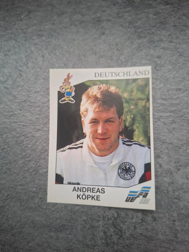 Panini sticker Euro 92 Zweden. Andreas Kopke Duitsland., Verzenden, Zo goed als nieuw, Sticker