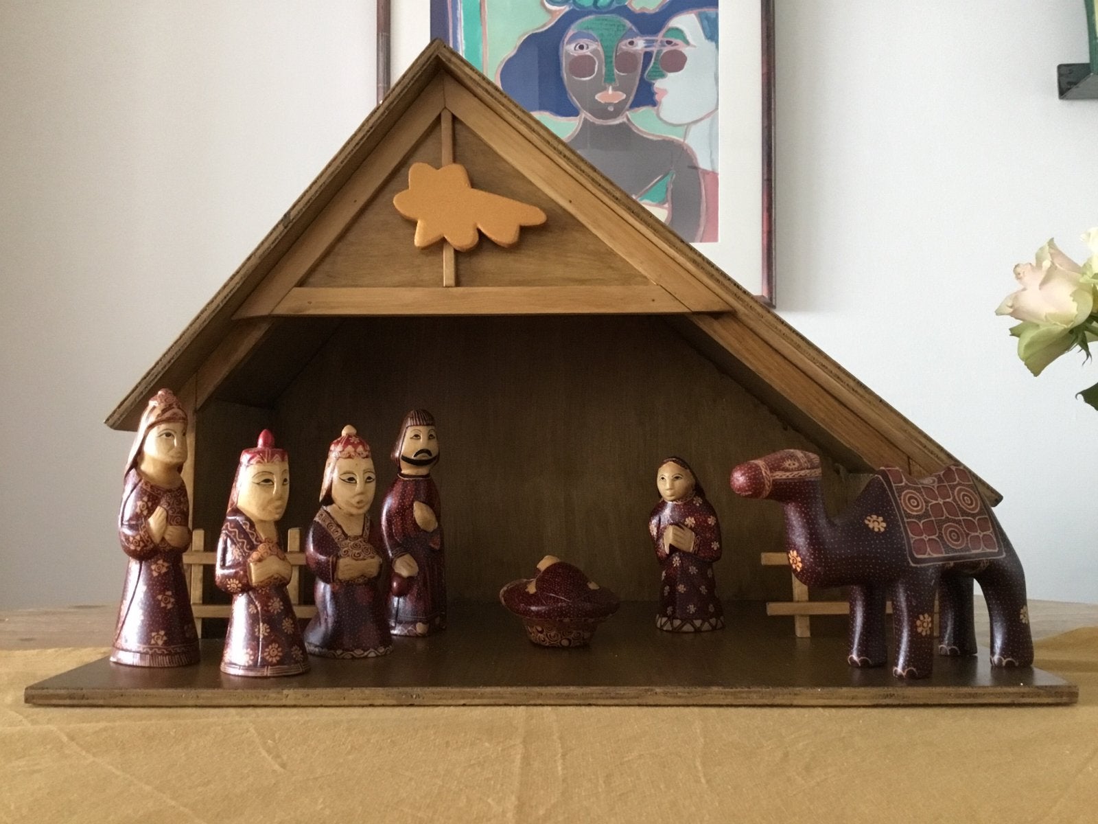 Houten kersstal met kerstgroep uit Indonesië, Ophalen of Verzenden
