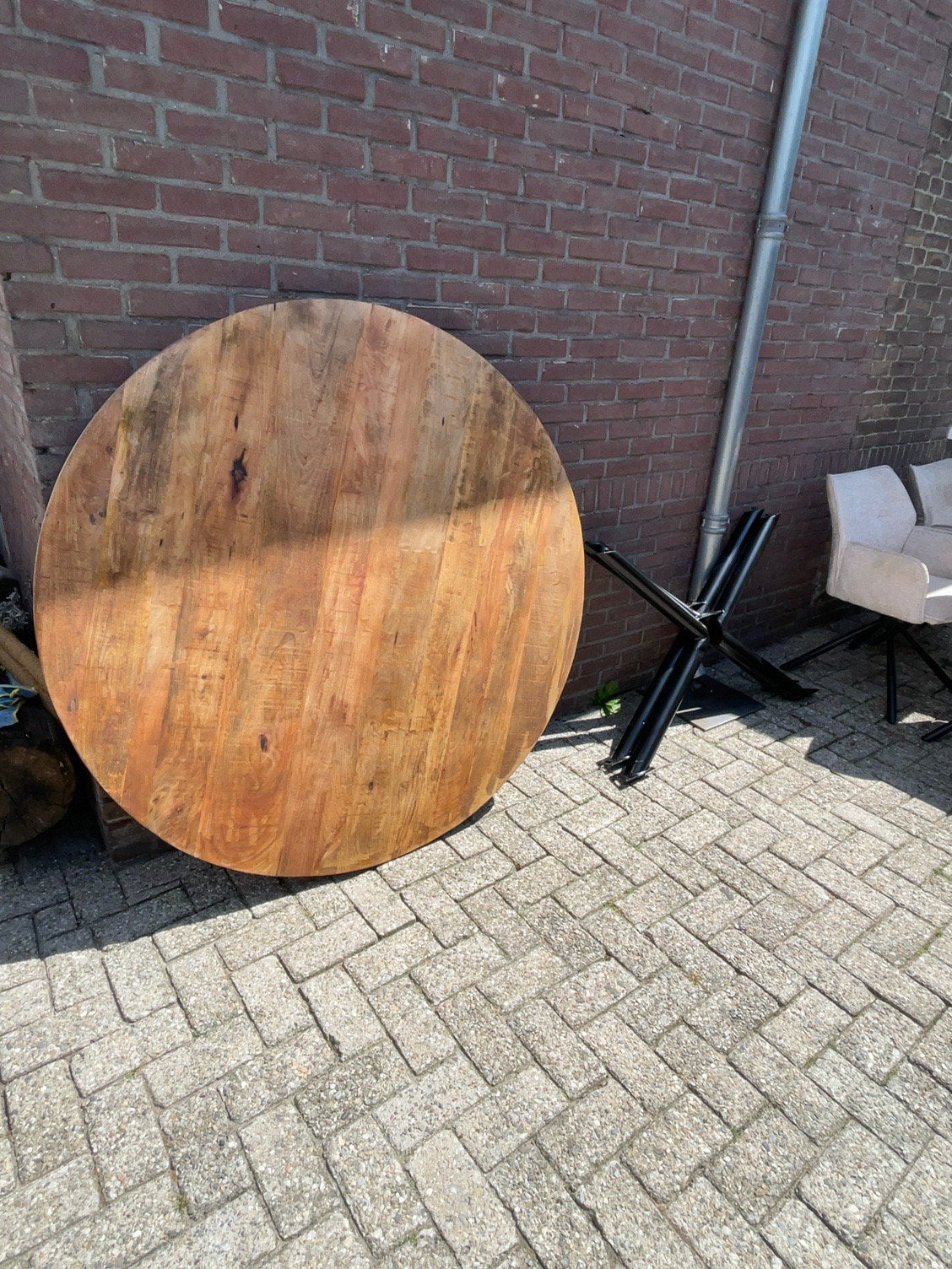 Ronde mangohouten eettafel 140 cm 6 stoelen Ook los te koop, Huis en Inrichting, Tafels | Eettafels, Ophalen, Rond, Zo goed als nieuw