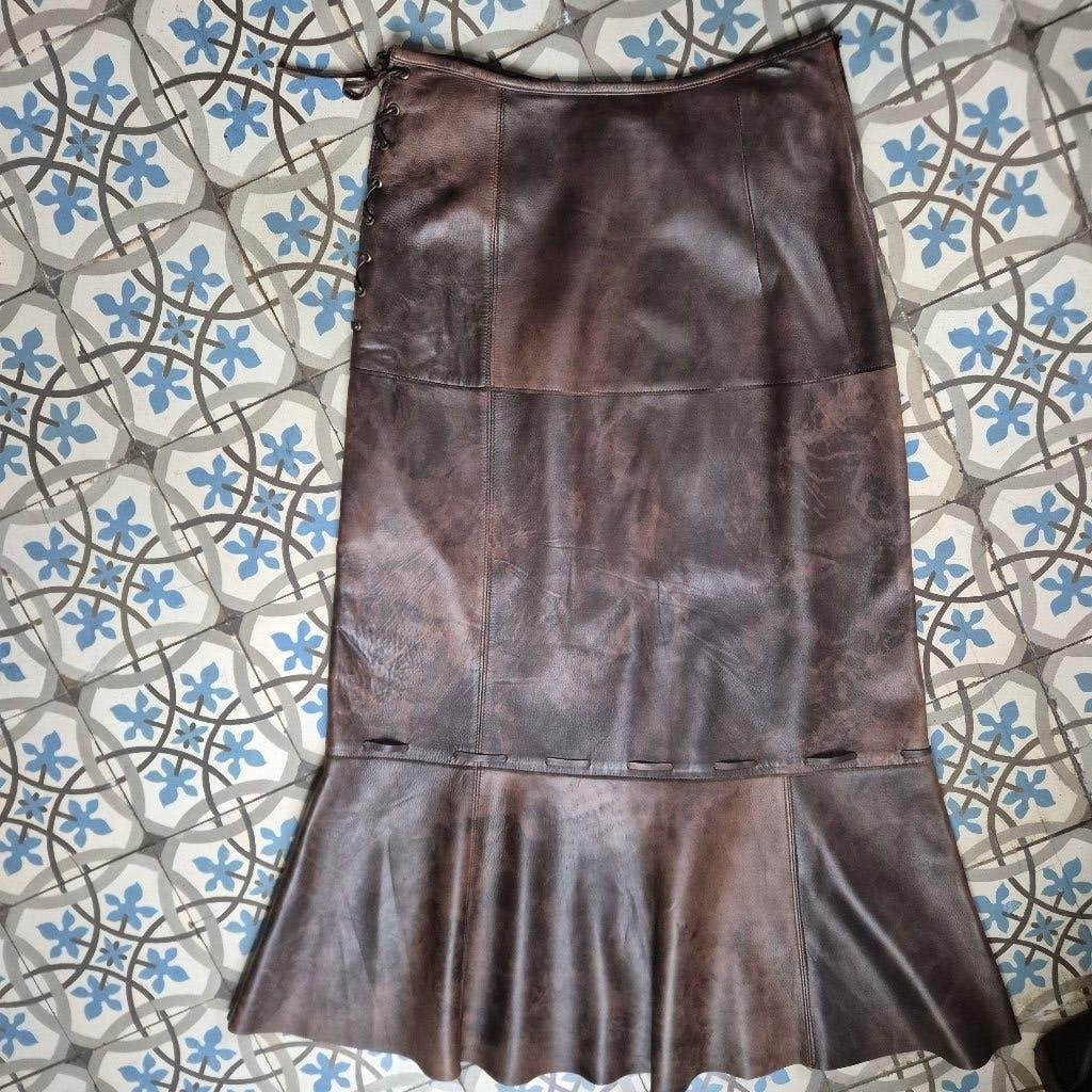 Supergave soepele leren rok maat 38. donkerbruin 90 cm lang, Maat 38/40 (M), Bruin, Ophalen of Verzenden, Zo goed als nieuw