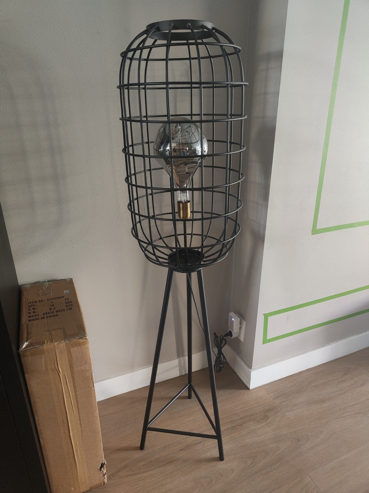 Vloerlamp met calex xxl 'peer'- 154cm hoog, 40cm doorsnee, Huis en Inrichting, Lampen | Vloerlampen, Zo goed als nieuw, 150 tot 200 cm