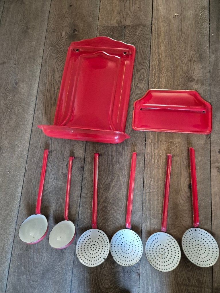 Emaille lepelrek rood - groot - klein - lepels, Antiek en Kunst, Antiek | Emaille, Ophalen of Verzenden