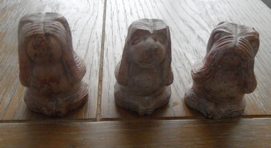3x stenen beeldje Horen Zien en Zwijgen, Verzamelen, Beelden en Beeldjes, Ophalen of Verzenden, Gebruikt, Dier