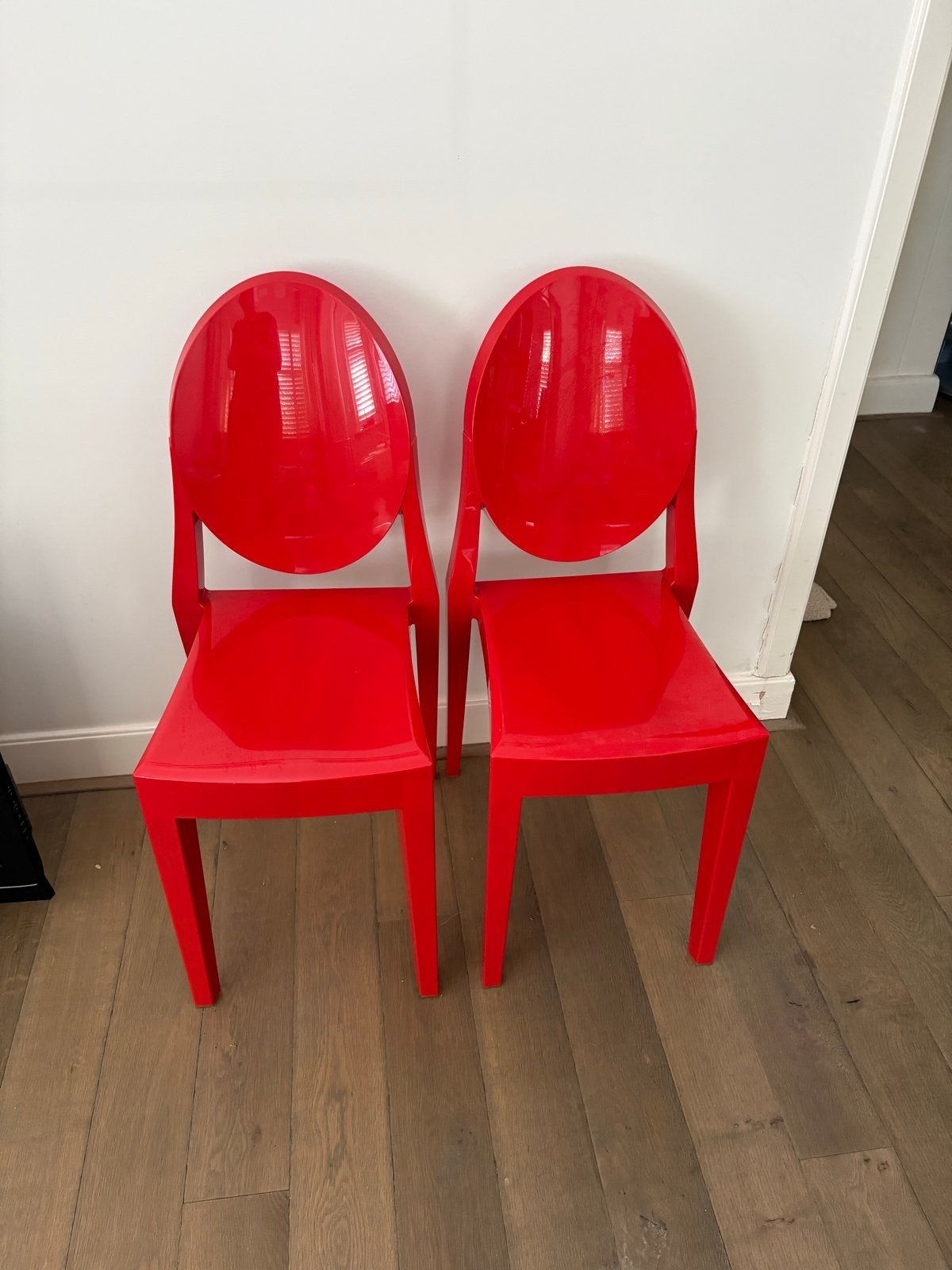 Rode Kartell Victoria Ghost stoelen - Philippe Starck design, Huis en Inrichting, Stoelen, Ophalen, Kunststof, Gebruikt, Twee