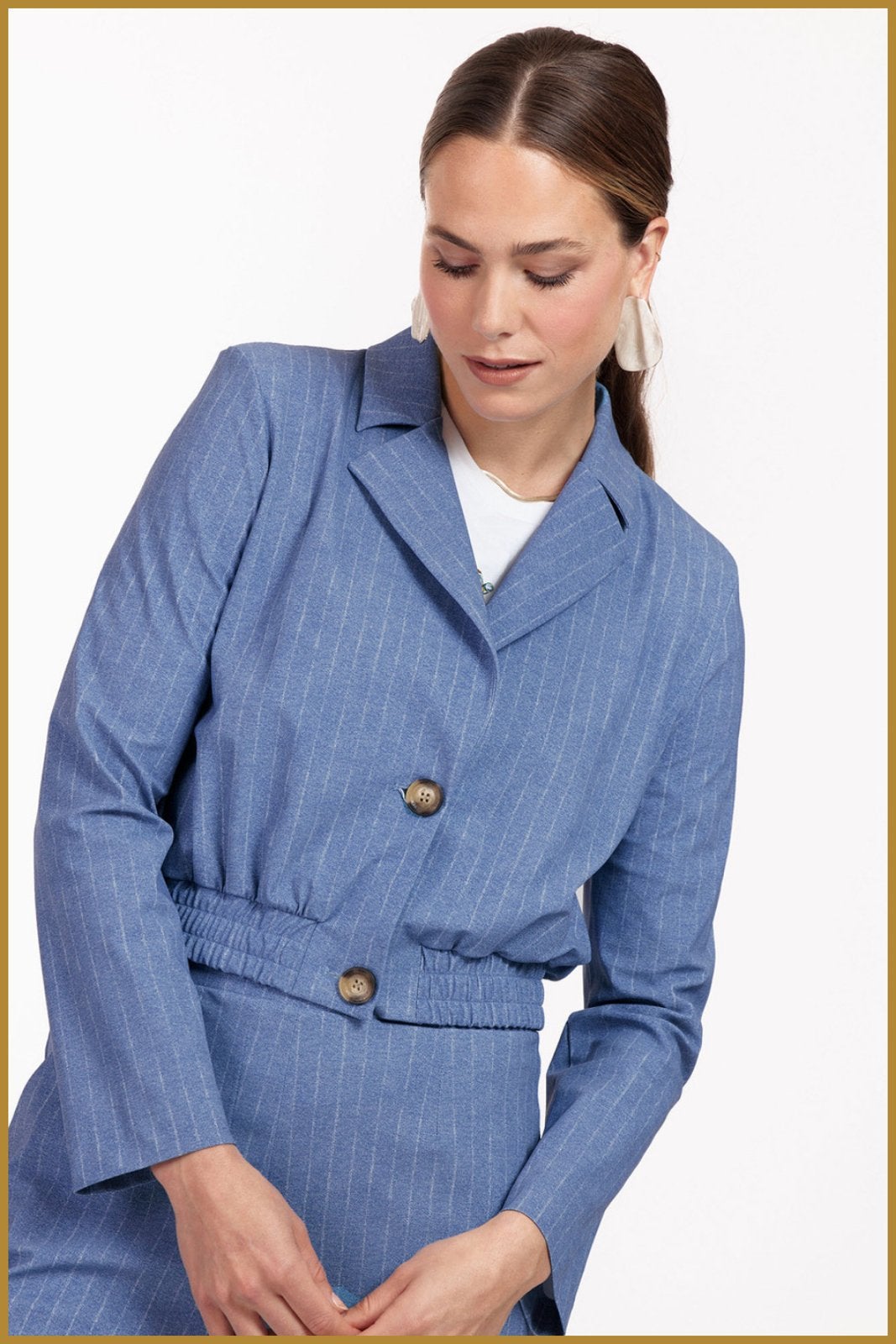 Studio anneloes ruby pinstripe blazer M denim blue travel, Maat 38/40 (M), Blauw, Ophalen of Verzenden, Zo goed als nieuw