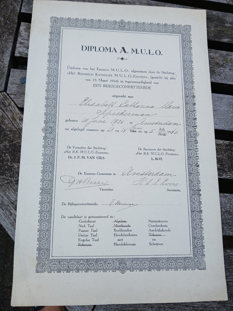 Spiekerman MULO-diploma 1940 (VK-126), Verzamelen, Ophalen, Gebruikt