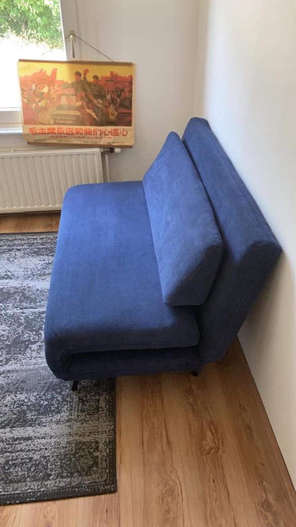 Twee persoons slaapbank Made, Huis en Inrichting, Slaapkamer | Slaapbanken, Ophalen, Blauw, Tweepersoons, 190 cm of minder