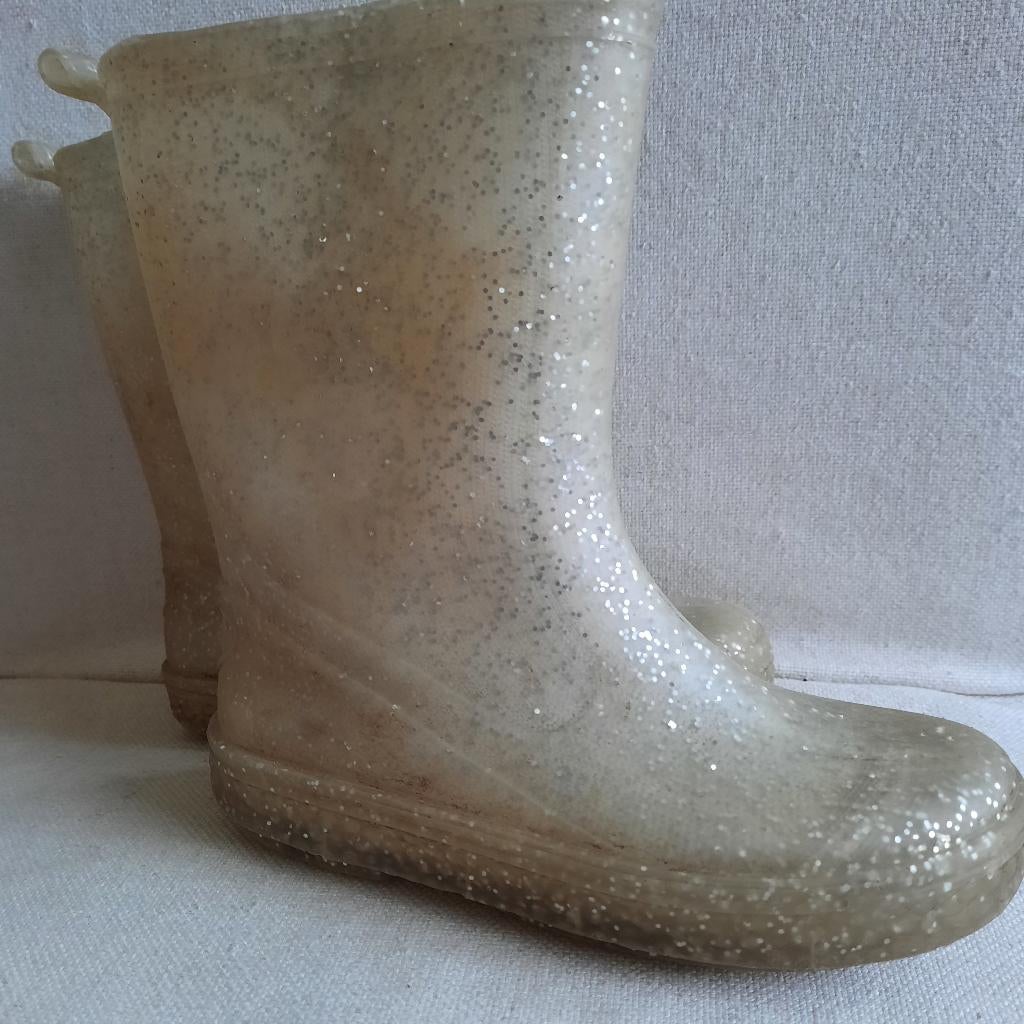 Regenlaarzen waterlaarzen beige glitters maat 28, Meisje, Ophalen of Verzenden, Laarzen, Zo goed als nieuw