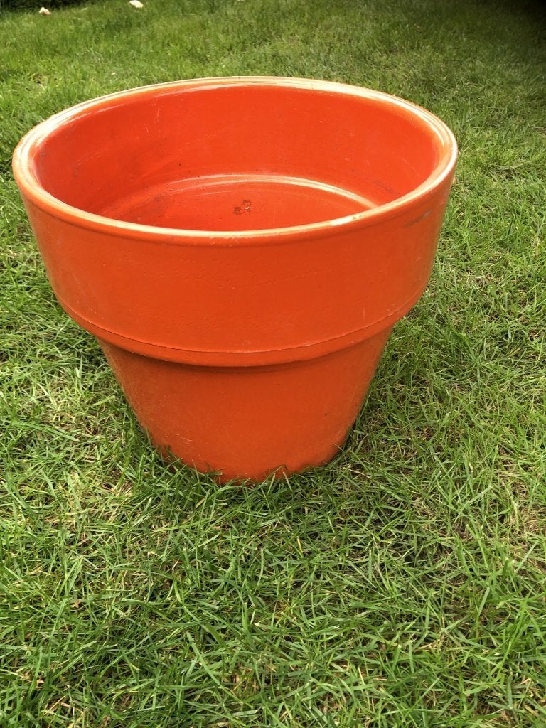 Bloempot - oranje, Gebruikt, Rond, Ophalen of Verzenden, Aardewerk