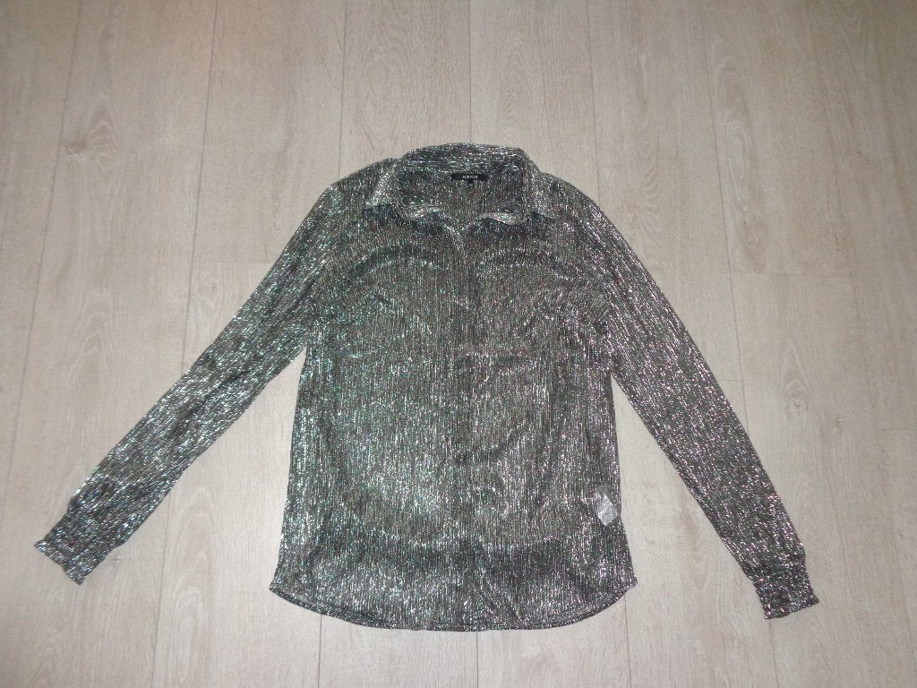 zilverkleurige transparante damesblouse van Nikkie, maat 32, Ophalen of Verzenden, Gedragen, Maat 34 (XS) of kleiner