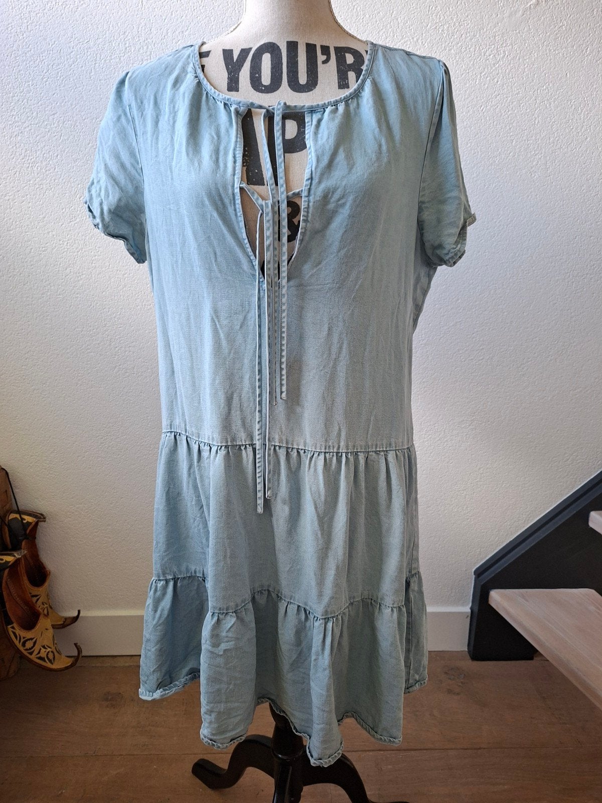 Costes Blue Tencel Volant Jurk Maat M, Maat 38/40 (M), Blauw, Ophalen of Verzenden, Costes Blue