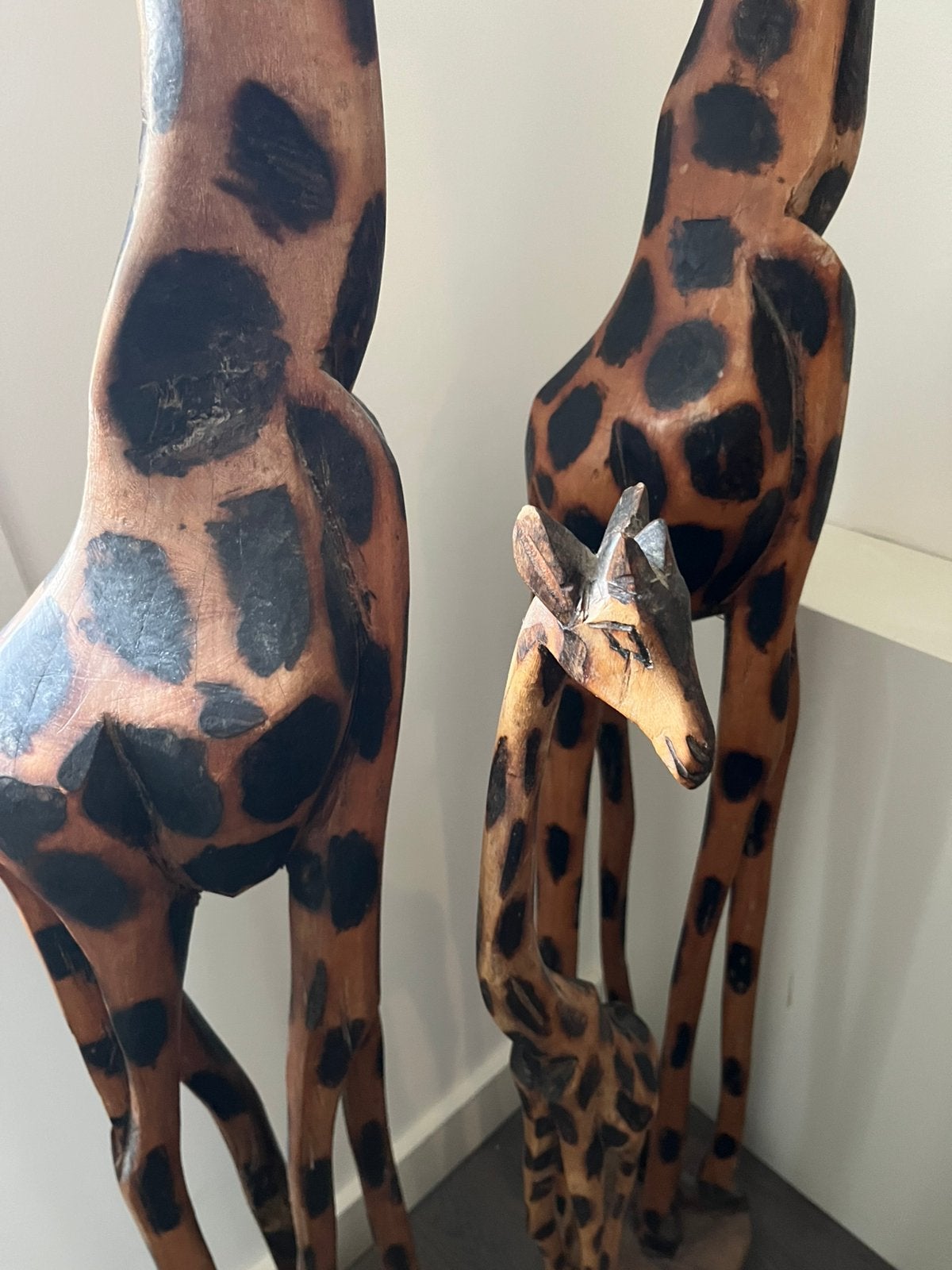 Giraffen (3 stuks)uit hout gesneden kunstwerken, Ophalen, Gebruikt, Hout