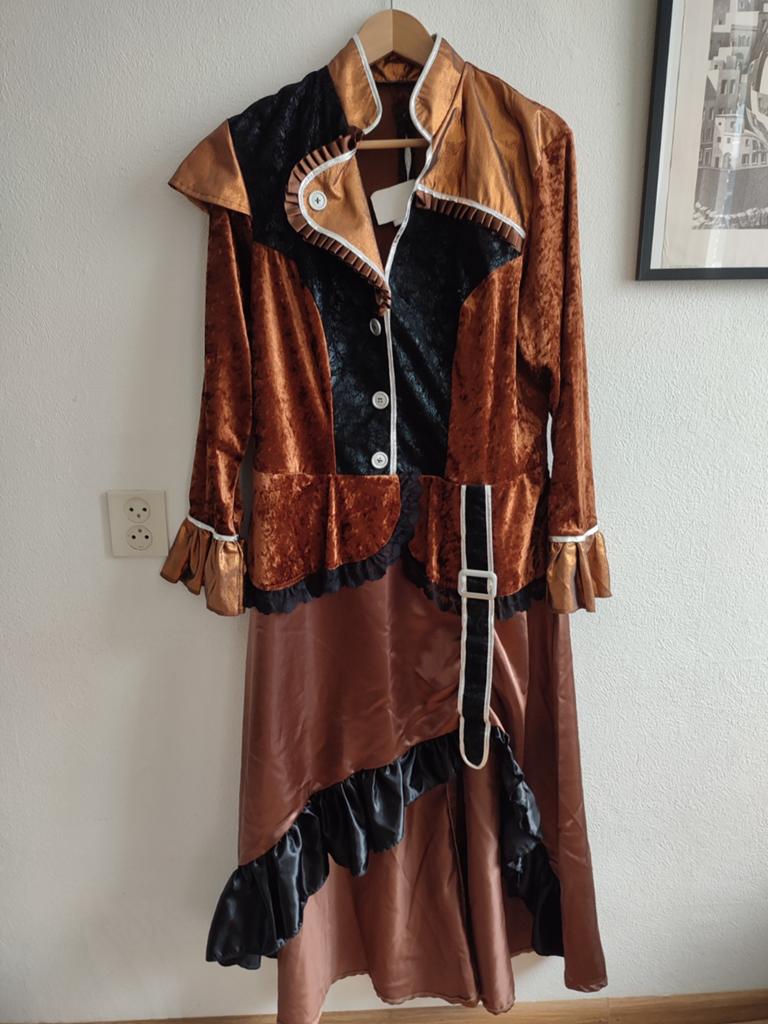 Carnaval Steampunk Jurk XL Fancy Dress Cosplay bruin, Carnaval, Maat 46/48 (XL) of groter, Ophalen of Verzenden, Kleding