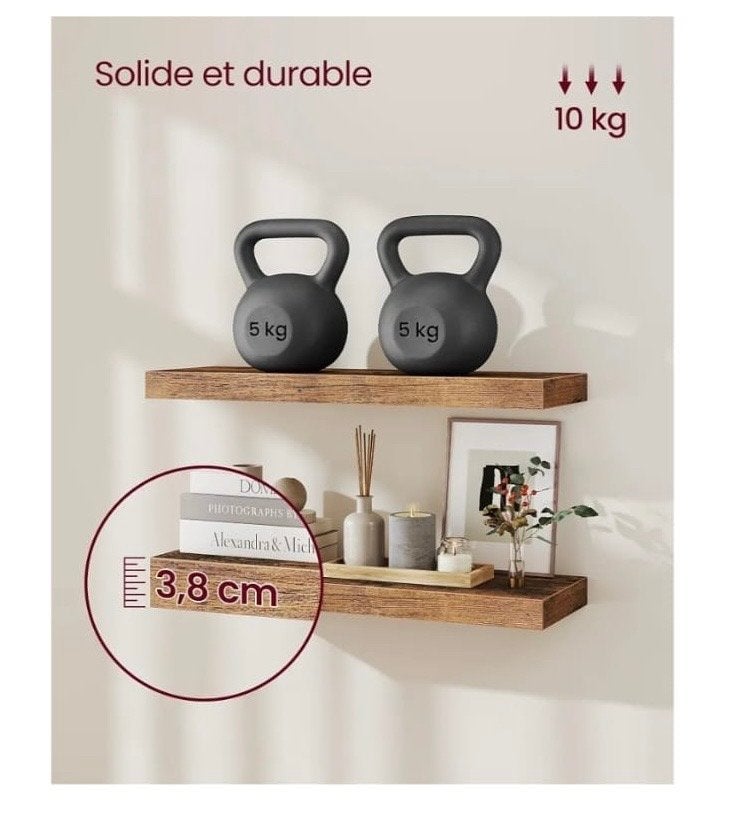 VASAGLE Wandplank - Rustiek Bruin - 60x20x3.8 cm, Songmics, Nieuw, Ophalen of Verzenden, Songmics