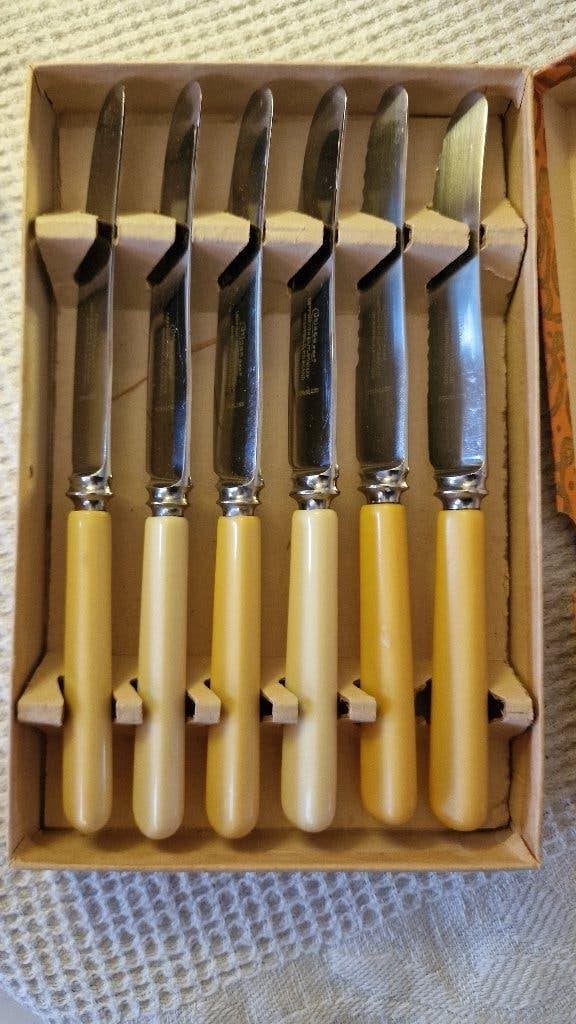 6 Vintage Sheffield Fruitmessen met been handvat, Antiek en Kunst, Verzenden