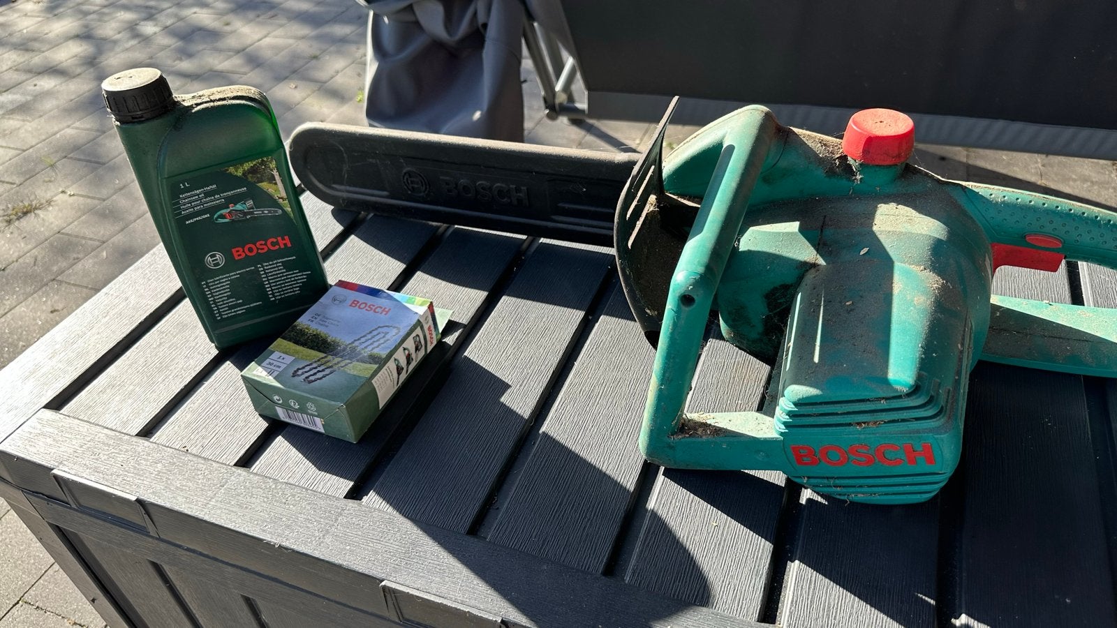 Bosch AKE 30 S Kettingzaag met extra ketting en half olie, Ophalen of Verzenden, Gebruikt, Kettingzaag