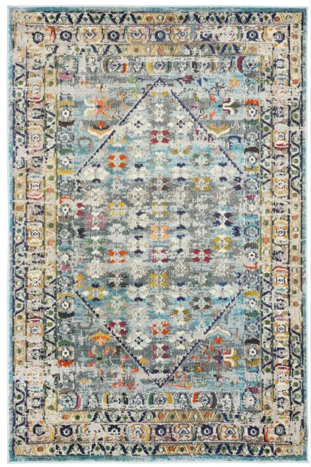 Vloerkleed 2x3m - Vintage Look - Blauw/Grijs/Multi, Ophalen, Blauw, Zo goed als nieuw, 200 cm of meer