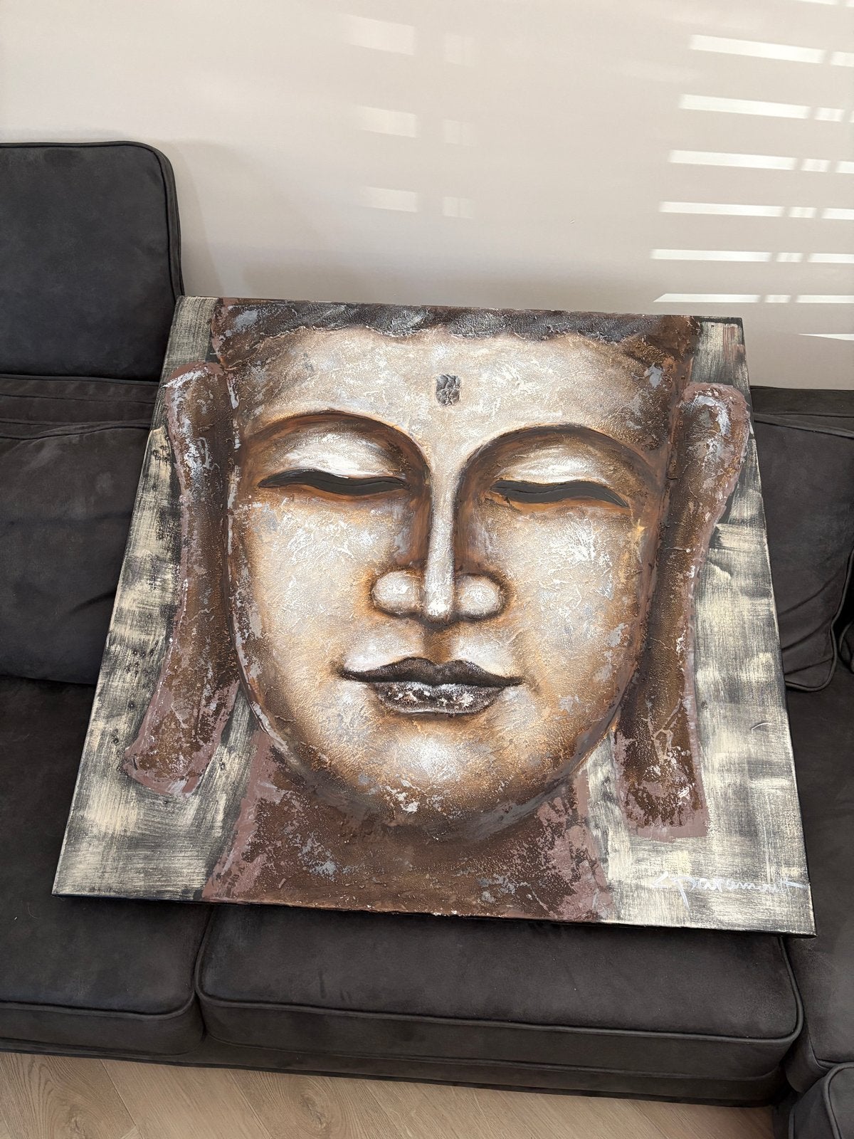 Boeddha schilderij- zo goed als nieuw, 100x100cm, Overig onderwerp, Handgeschilderd, Ophalen of Verzenden, Gemengde techniek