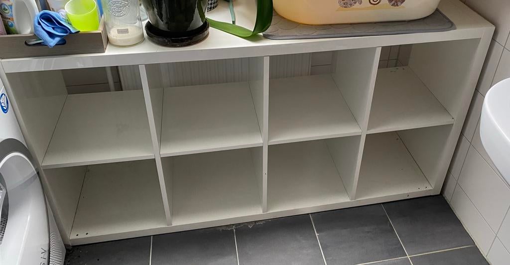 Ikea kallax hoogglans wit vakkenkast 2x4 8 vakken, Ophalen, Met plank(en), 100 tot 150 cm, Zo goed als nieuw