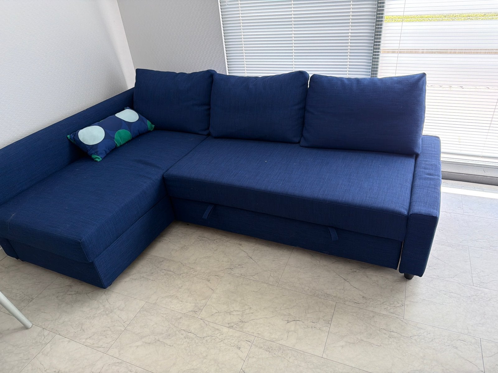 IKEA slaapbank - Hoekbank met opbergruimte, blauw, Ophalen, Gebruikt, Tweepersoons, Blauw