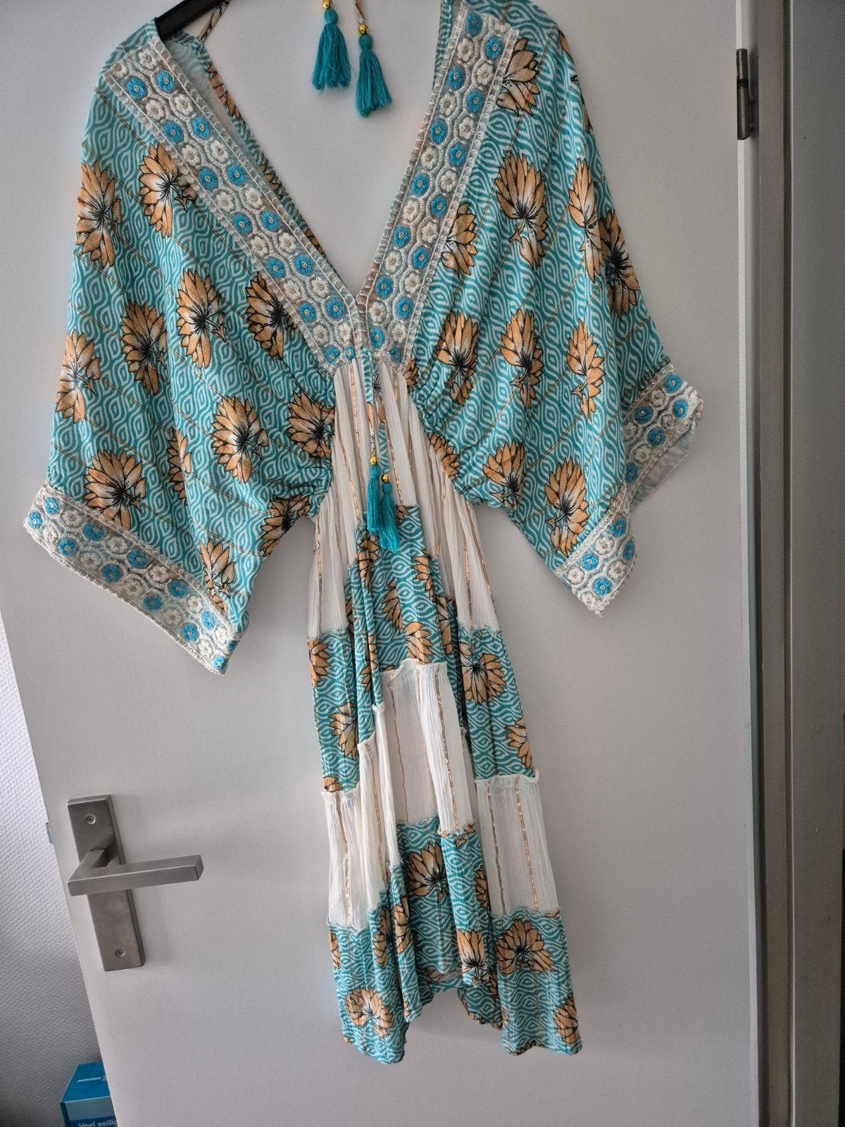 Prachtige  ibiza jurk  uit India  one size, Ophalen of Verzenden, Zo goed als nieuw, Maat 38/40 (M), Onder de knie